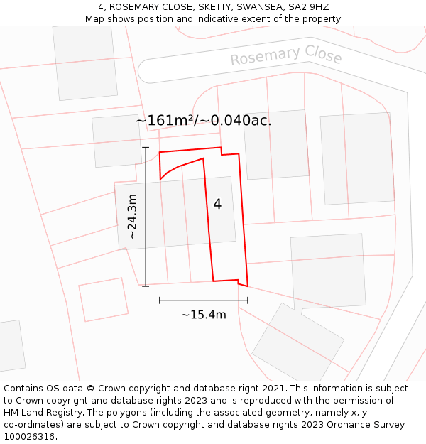 4, ROSEMARY CLOSE, SKETTY, SWANSEA, SA2 9HZ: Plot and title map