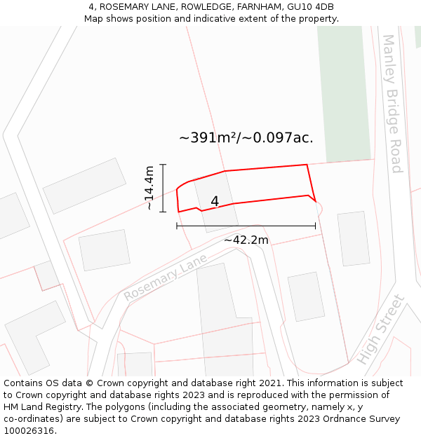 4, ROSEMARY LANE, ROWLEDGE, FARNHAM, GU10 4DB: Plot and title map