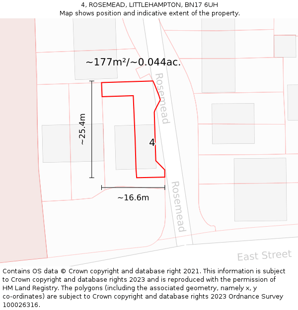 4, ROSEMEAD, LITTLEHAMPTON, BN17 6UH: Plot and title map