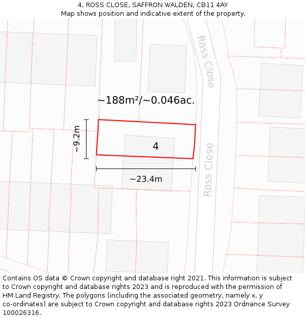 4, ROSS CLOSE, SAFFRON WALDEN, CB11 4AY: Plot and title map