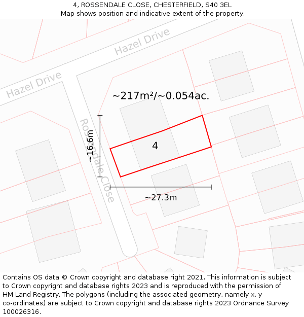 4, ROSSENDALE CLOSE, CHESTERFIELD, S40 3EL: Plot and title map