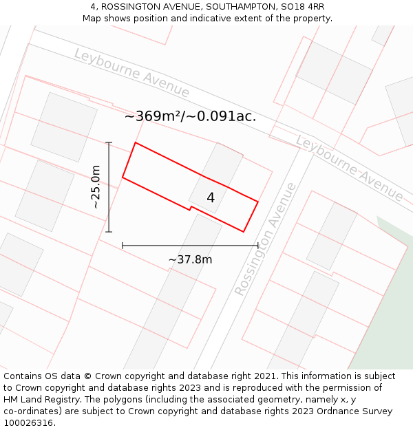 4, ROSSINGTON AVENUE, SOUTHAMPTON, SO18 4RR: Plot and title map
