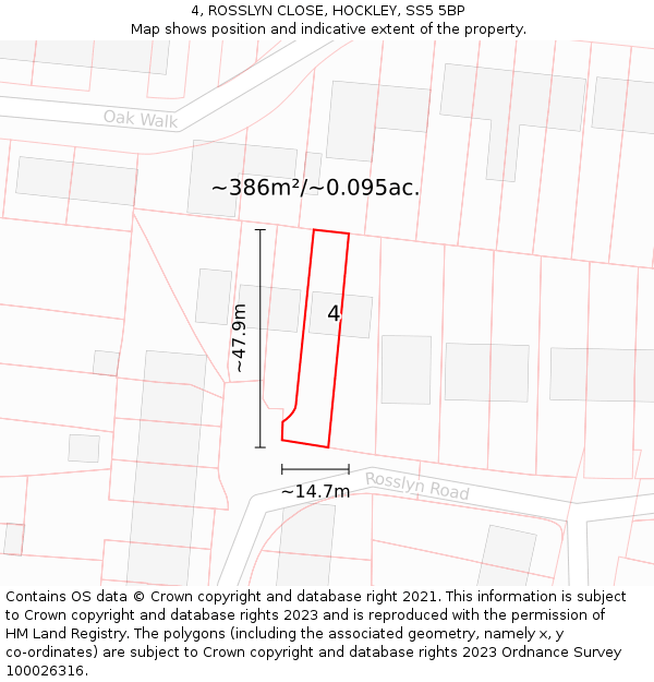 4, ROSSLYN CLOSE, HOCKLEY, SS5 5BP: Plot and title map