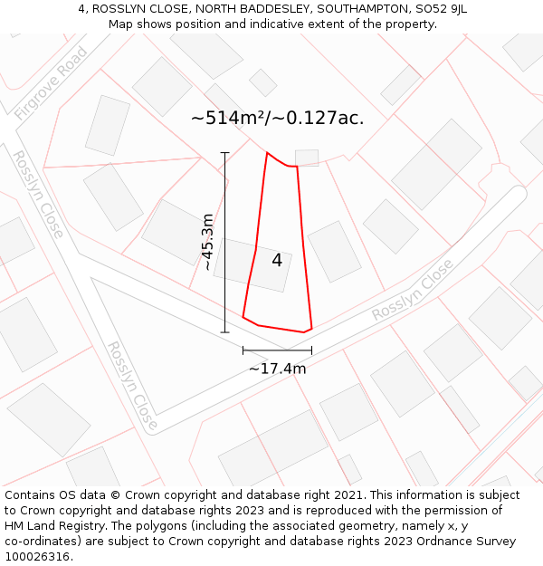 4, ROSSLYN CLOSE, NORTH BADDESLEY, SOUTHAMPTON, SO52 9JL: Plot and title map