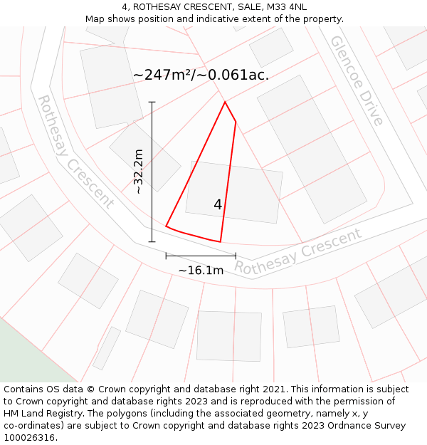 4, ROTHESAY CRESCENT, SALE, M33 4NL: Plot and title map