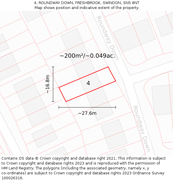 4, ROUNDWAY DOWN, FRESHBROOK, SWINDON, SN5 8NT: Plot and title map