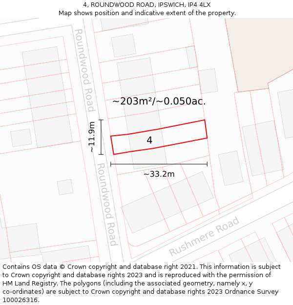 4, ROUNDWOOD ROAD, IPSWICH, IP4 4LX: Plot and title map