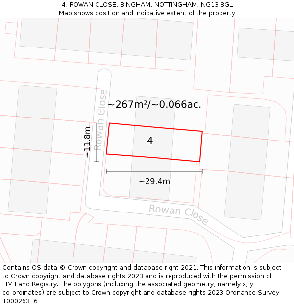 4, ROWAN CLOSE, BINGHAM, NOTTINGHAM, NG13 8GL: Plot and title map