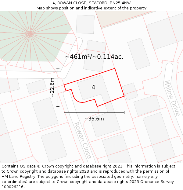 4, ROWAN CLOSE, SEAFORD, BN25 4NW: Plot and title map