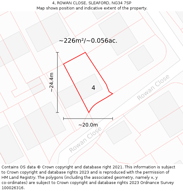 4, ROWAN CLOSE, SLEAFORD, NG34 7SP: Plot and title map