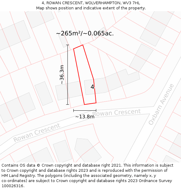 4, ROWAN CRESCENT, WOLVERHAMPTON, WV3 7HL: Plot and title map