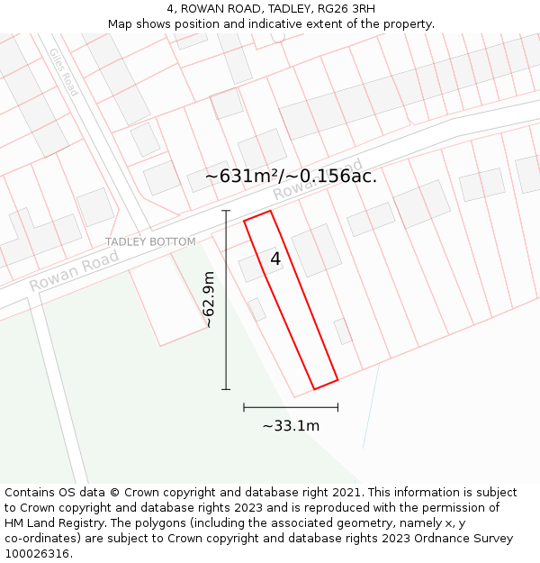 4, ROWAN ROAD, TADLEY, RG26 3RH: Plot and title map