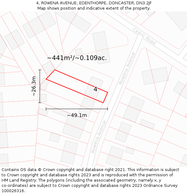 4, ROWENA AVENUE, EDENTHORPE, DONCASTER, DN3 2JF: Plot and title map