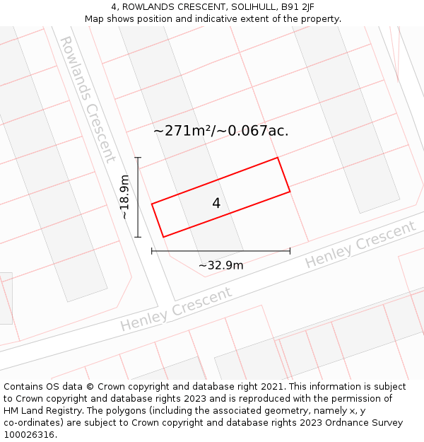 4, ROWLANDS CRESCENT, SOLIHULL, B91 2JF: Plot and title map