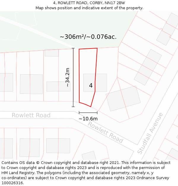 4, ROWLETT ROAD, CORBY, NN17 2BW: Plot and title map