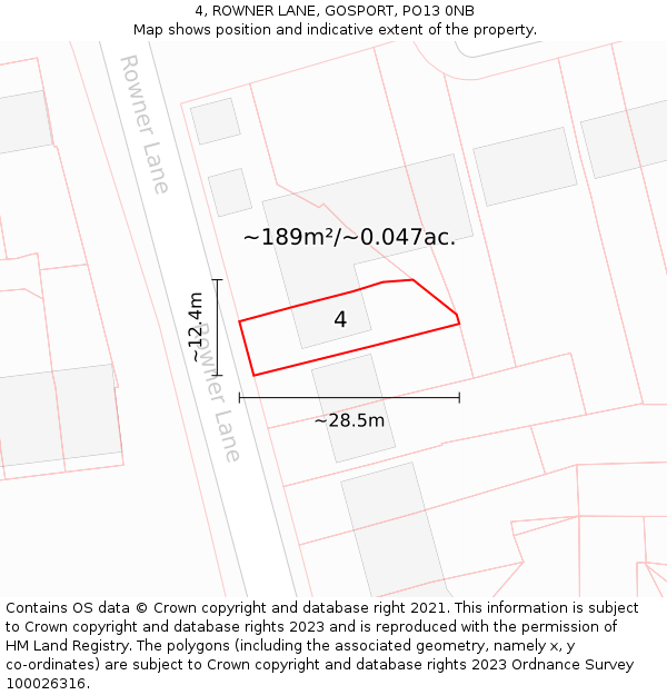4, ROWNER LANE, GOSPORT, PO13 0NB: Plot and title map