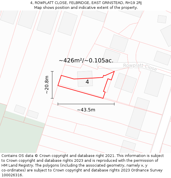 4, ROWPLATT CLOSE, FELBRIDGE, EAST GRINSTEAD, RH19 2RJ: Plot and title map