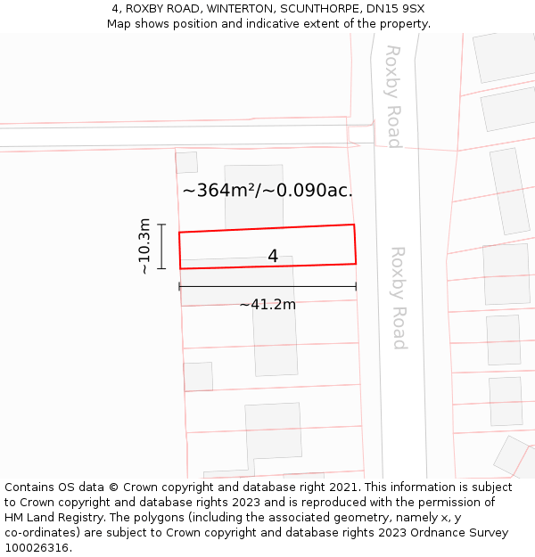 4, ROXBY ROAD, WINTERTON, SCUNTHORPE, DN15 9SX: Plot and title map