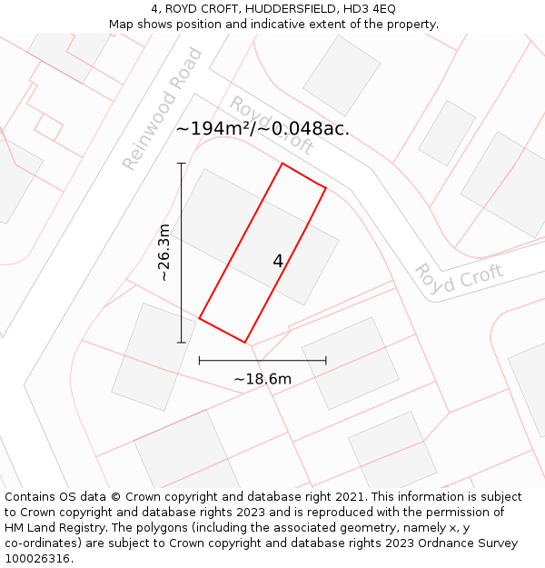 4, ROYD CROFT, HUDDERSFIELD, HD3 4EQ: Plot and title map