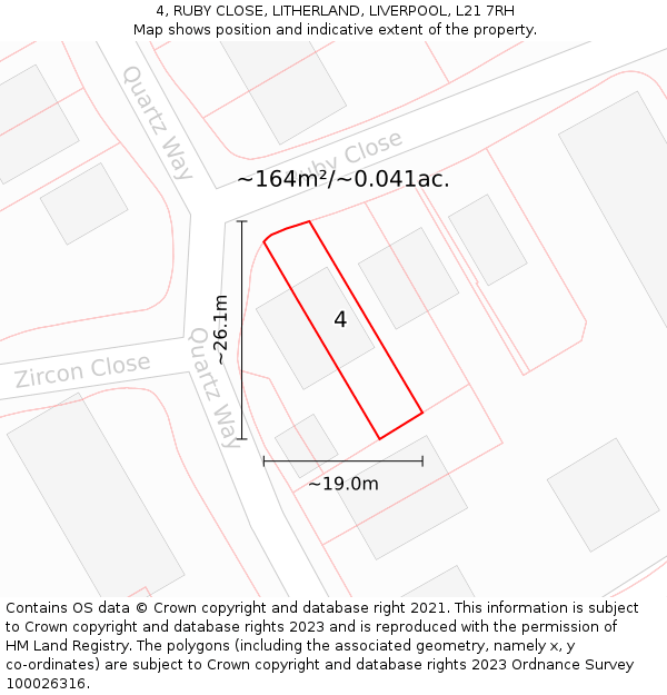 4, RUBY CLOSE, LITHERLAND, LIVERPOOL, L21 7RH: Plot and title map