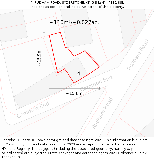 4, RUDHAM ROAD, SYDERSTONE, KING'S LYNN, PE31 8SL: Plot and title map