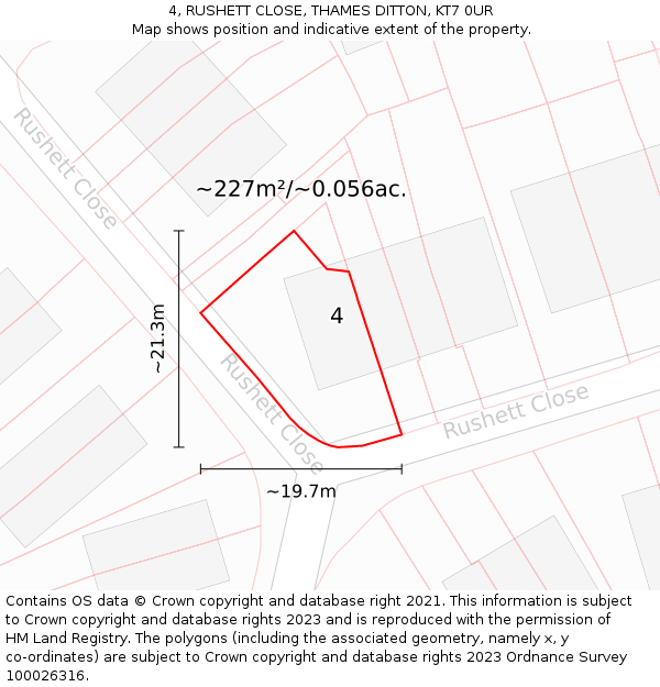 4, RUSHETT CLOSE, THAMES DITTON, KT7 0UR: Plot and title map