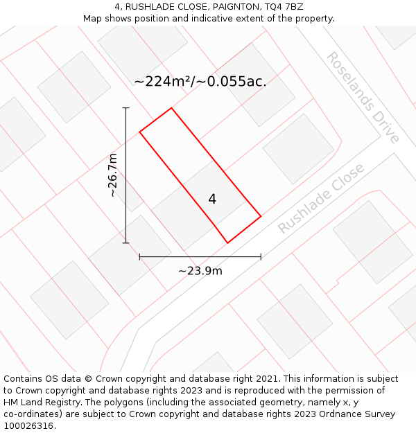 4, RUSHLADE CLOSE, PAIGNTON, TQ4 7BZ: Plot and title map