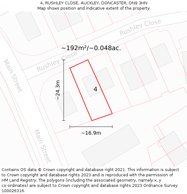 4, RUSHLEY CLOSE, AUCKLEY, DONCASTER, DN9 3HN: Plot and title map