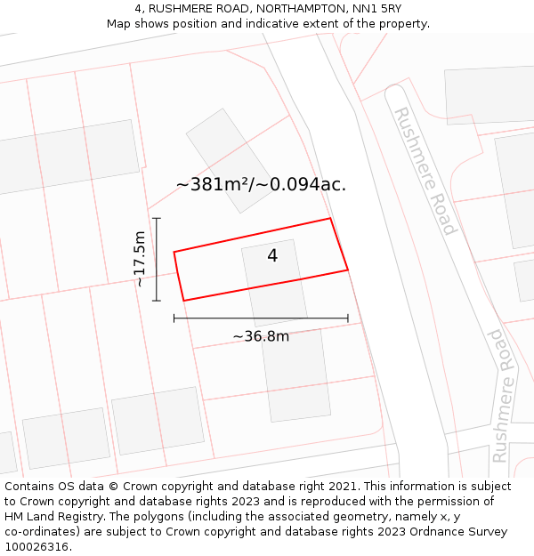 4, RUSHMERE ROAD, NORTHAMPTON, NN1 5RY: Plot and title map