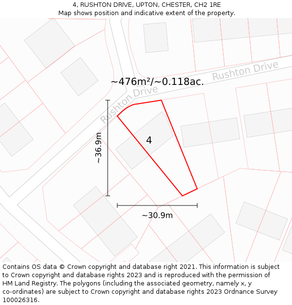4, RUSHTON DRIVE, UPTON, CHESTER, CH2 1RE: Plot and title map