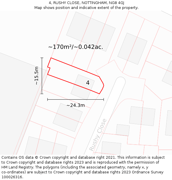 4, RUSHY CLOSE, NOTTINGHAM, NG8 4GJ: Plot and title map