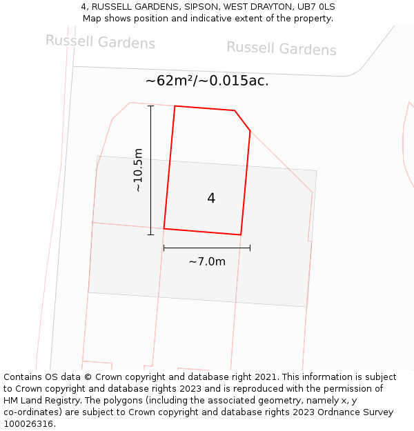 4, RUSSELL GARDENS, SIPSON, WEST DRAYTON, UB7 0LS: Plot and title map