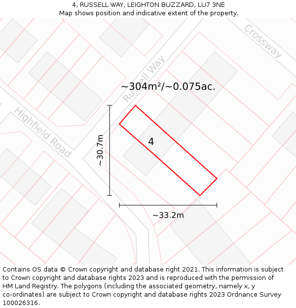 4, RUSSELL WAY, LEIGHTON BUZZARD, LU7 3NE: Plot and title map