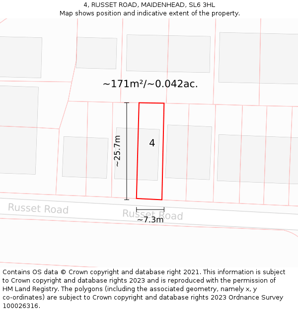 4, RUSSET ROAD, MAIDENHEAD, SL6 3HL: Plot and title map