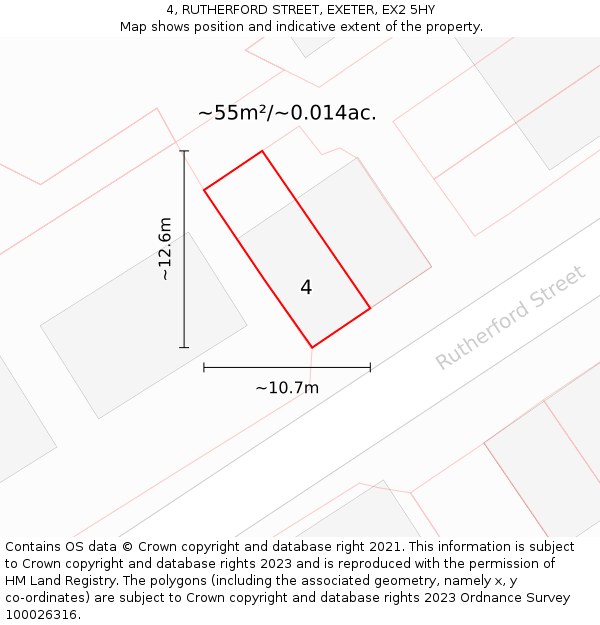 4, RUTHERFORD STREET, EXETER, EX2 5HY: Plot and title map
