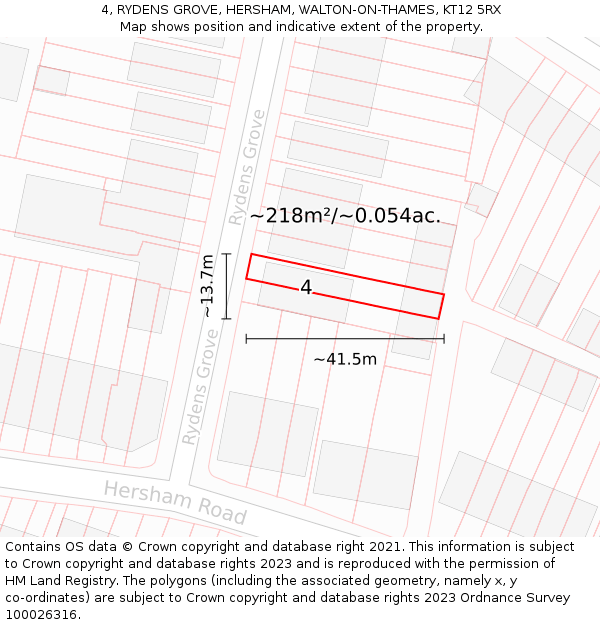 4, RYDENS GROVE, HERSHAM, WALTON-ON-THAMES, KT12 5RX: Plot and title map
