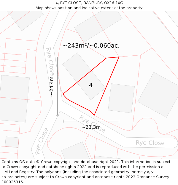 4, RYE CLOSE, BANBURY, OX16 1XG: Plot and title map