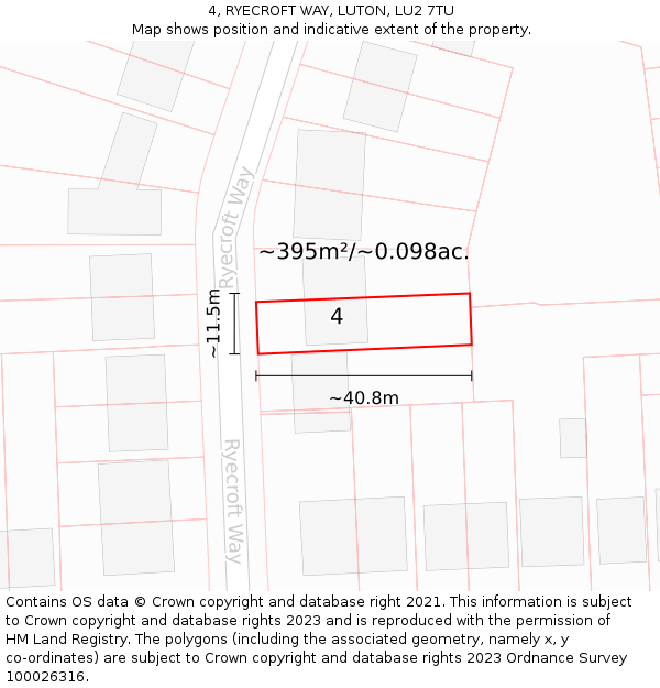 4, RYECROFT WAY, LUTON, LU2 7TU: Plot and title map