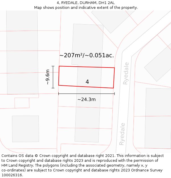4, RYEDALE, DURHAM, DH1 2AL: Plot and title map