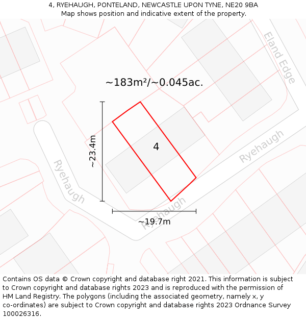 4, RYEHAUGH, PONTELAND, NEWCASTLE UPON TYNE, NE20 9BA: Plot and title map