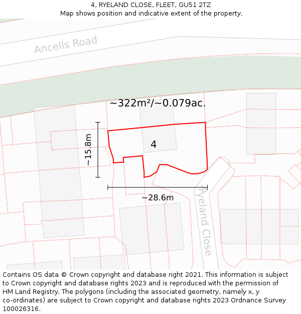 4, RYELAND CLOSE, FLEET, GU51 2TZ: Plot and title map