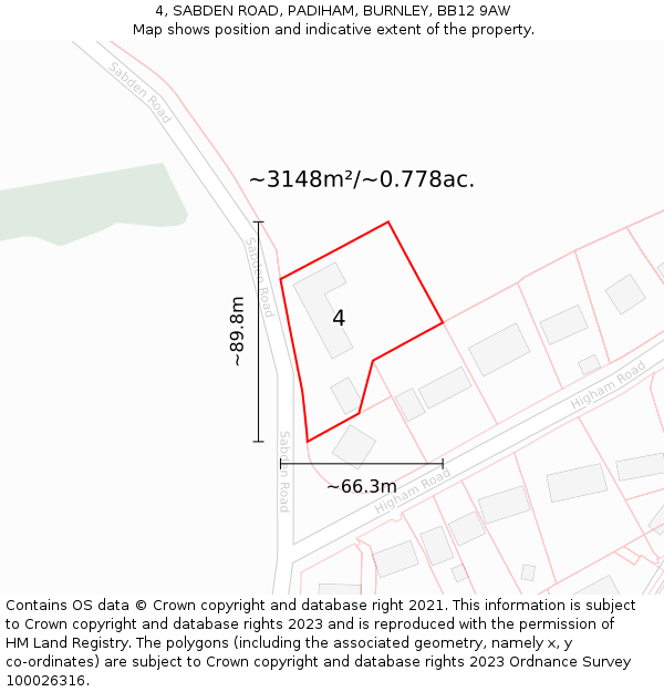4, SABDEN ROAD, PADIHAM, BURNLEY, BB12 9AW: Plot and title map