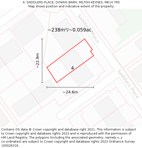 4, SADDLERS PLACE, DOWNS BARN, MILTON KEYNES, MK14 7RS: Plot and title map