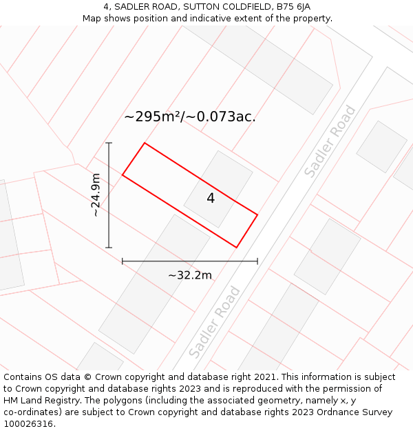 4, SADLER ROAD, SUTTON COLDFIELD, B75 6JA: Plot and title map