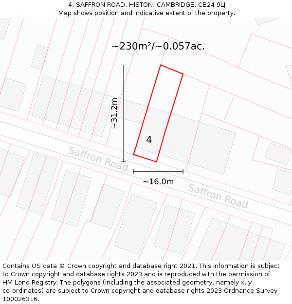 4, SAFFRON ROAD, HISTON, CAMBRIDGE, CB24 9LJ: Plot and title map