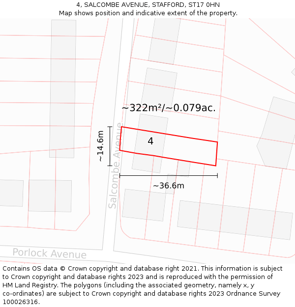 4, SALCOMBE AVENUE, STAFFORD, ST17 0HN: Plot and title map