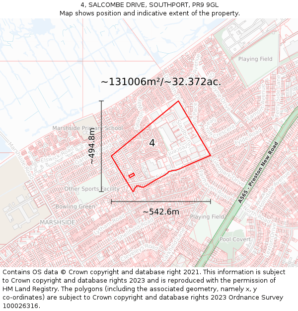 4, SALCOMBE DRIVE, SOUTHPORT, PR9 9GL: Plot and title map