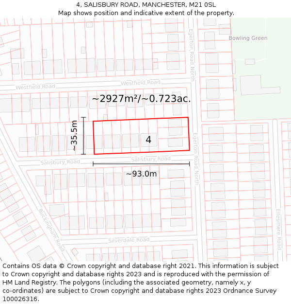 4, SALISBURY ROAD, MANCHESTER, M21 0SL: Plot and title map