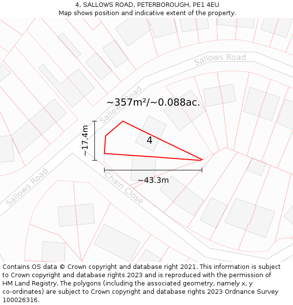 4, SALLOWS ROAD, PETERBOROUGH, PE1 4EU: Plot and title map