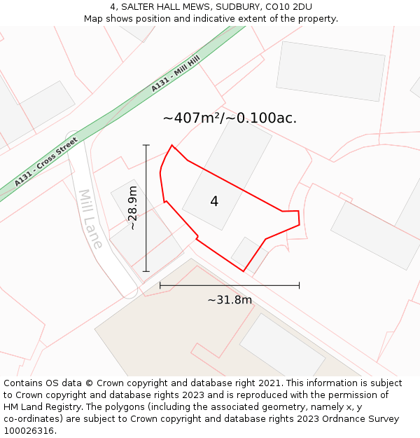 4, SALTER HALL MEWS, SUDBURY, CO10 2DU: Plot and title map
